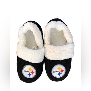 Women’s Steelers Faux Sherpa Fleece Slippers S 5/6 Black Sweater Knit Cozy